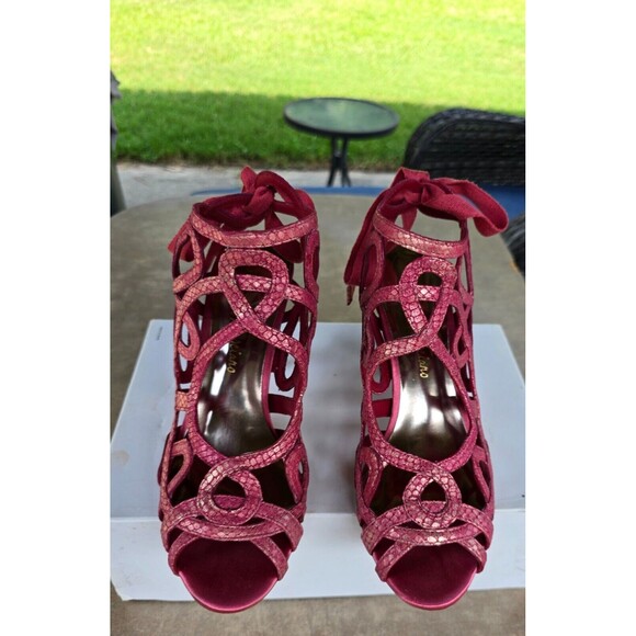 Guess Open Toe Heels Pumps Bootie Strappy Tie Sandals Leather Pre-Owned 9M Red - Picture 2 of 6